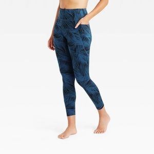 NWOT JoyLab High Rise Blue Black Palm Patterned Leggings